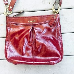 Coach Red Burgundy Coated Leather Crossbody Bag Purse